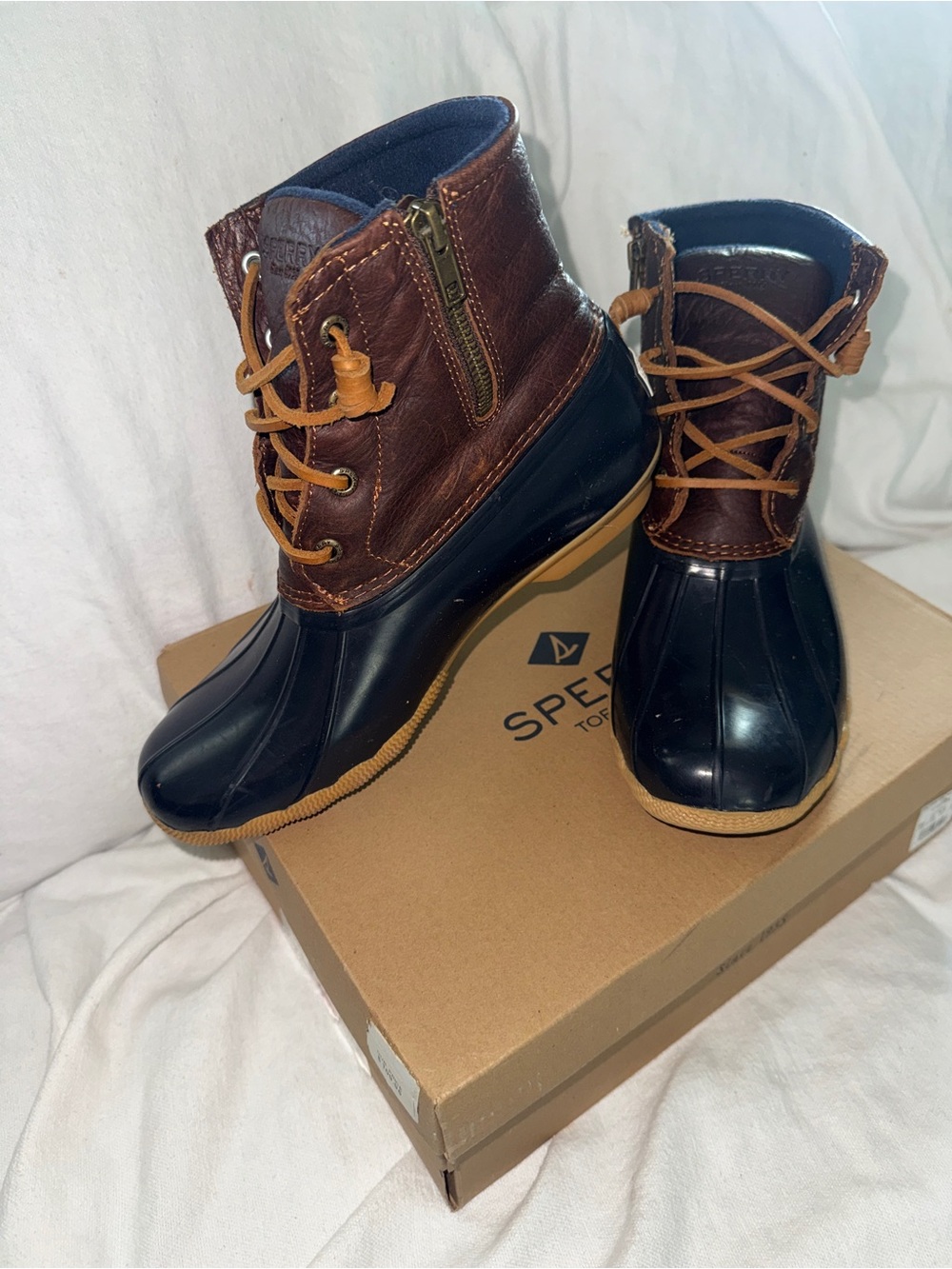 Sperry Duck Boots in Brown and Navy Blue